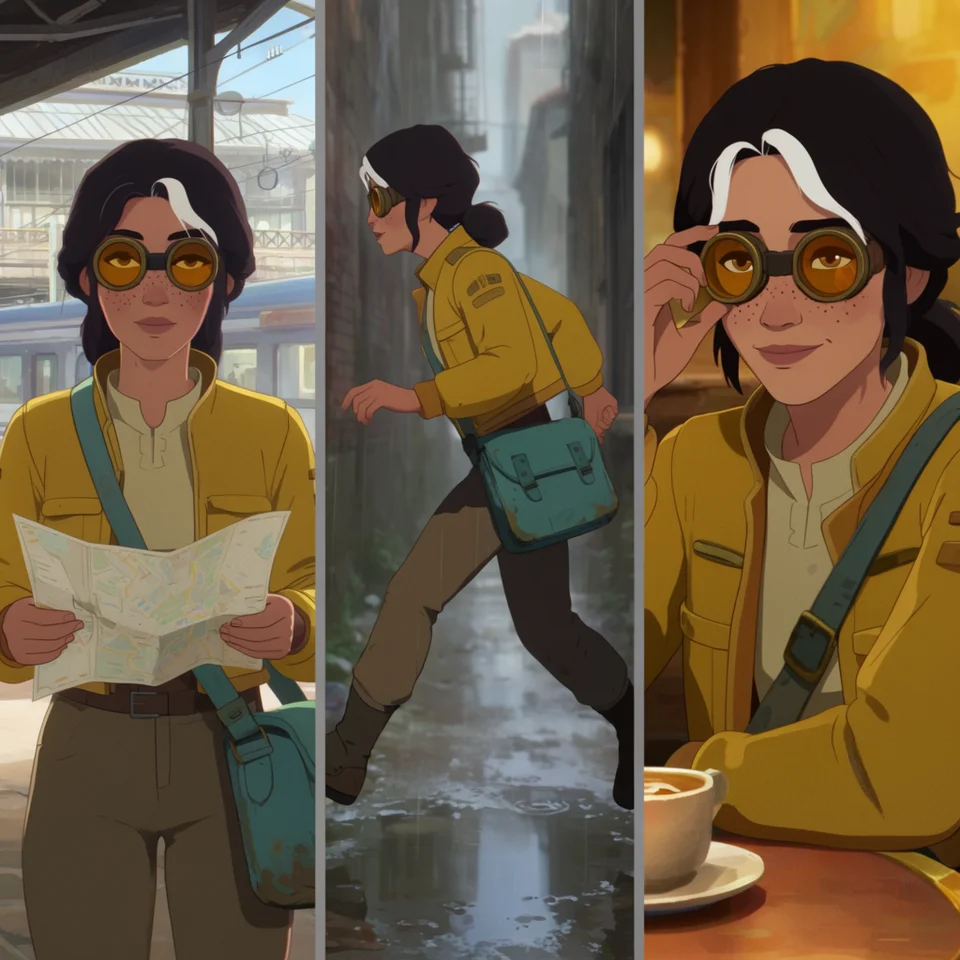 Mara, across three scenes, generated by krea/krea-2-large